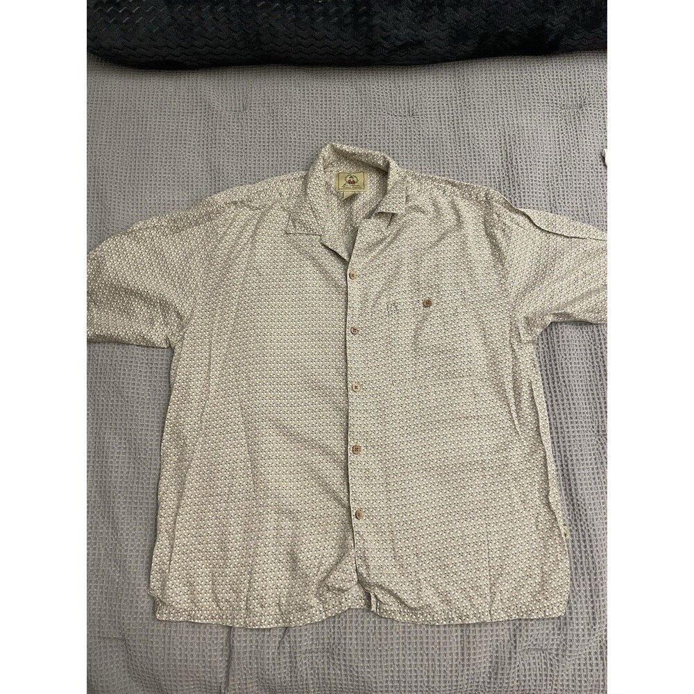 Joe Marlin Hawaiian Short Sleeve Camp Collar Polo Shirt Size XL Tan Beige